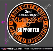 TRUMP 2024 STICKER UNDOCUMENTED GUNS 2ND AMENDMENT ORANGE CIRCLE DECAL