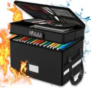 Fireproof Document Box with Lock, 2 Layer Fire Proof File Box for Documents w...