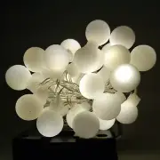 Solar Powered White Ball String Lights - 30 LED Warm White, 8 Modes