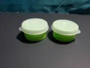 Tupperware Smidget Set of 2 Rare 1 oz Storage Containers green & Sheer seal ,,,,