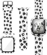 for Apple Watch Band 45mm 44mm 42mm 41mm 40mm 38mm, Soft Silicone Band + Case with Screen Protector Watch Strap Replacement for iWatch Series Ultra 8 7 6 5 4 3 2 1 SE (Floral Print)