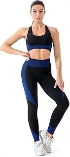 [Generic] Women’s Seamless 2-Piece Workout Set by Bondi Spirit – High-Waist Leggings & Sports Bra, Moisture-Wicking, Black and Blue