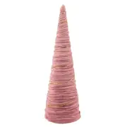 Northlight 15.25" Pink Fabric with Gold Garland Christmas Cone Tree