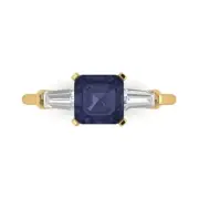 1.62Ct Square Emerald Cut Blue Sapphire VVS1 Solid Gold Engagement Promise Ring