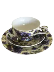 Cup, Saucer and Plate set Pansy Design NEW Heritage Fine China 200ml 7oz