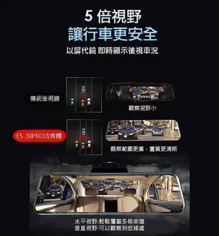 領先者 ES-30 PRO 12吋全屏2K高清流媒體 全螢幕觸控後視鏡行車記錄器