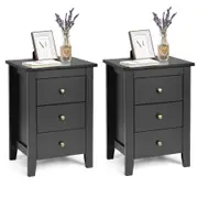 Costway 2x Bedside Tables Wood Side Table Nightstand Storage Cabinet w/3 Drawers Bedroom Living Black