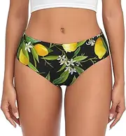 [JBYJBX] Lemon and Flower Print Women's Briefs XS-4XL Bikini Ladies Underpants Panties Full Coverage Seamless