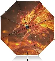 [PDZRMY] UV Protection Travel Umbrella Fantasy Fire Dragon Compact for Rain and Sun - Auto Open and Close UPF 50+ Windproof Portable 46” Sun Umbrella for Women and Men