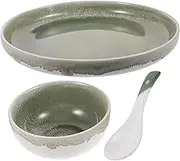 HOLIDYOYO 1Set Ceramic Tableware Kit Decorative Bowl Dish Spoon Set for One Person Unique Handmade Design Compact Lightweight Dinnerware for Home Restaurant Use
