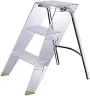 Step Ladder Acrylic 3 Step Ladder, Folding Step Ladder Stool, Portable with Anti-Slip Pedal, Heavy Duty Step Ladder Plant Stand, Easy to Store Step Ladders, for Home Kitchen Bedroom Living Room foldi