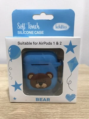 Textras AirPods Case Teddy Bear Blue Soft Touch Silicone Apple Anti-Slip