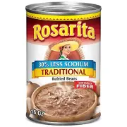 12 Pack ) Rosarita Traditional 30% Less Sodium Refried Beans, 16 Oz.