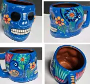 Hand Painted Sugar Skull Day Día de Muertos Clay Kiln Fired Mug 4" New