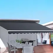 Instahut Folding Arm Awning 5M x 3M Grey Retractable Blinds, Outdoor Patio Terrace Garden Window Sunshade Canopy, Manual Hand Crank Adjustable Angles Aluminium Frame Waterproof