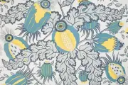 Christopher Farr Pomegranate Floral Linen Print Fabric Carnival Old Blue 10.25yd