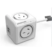 ALLOCACOC PowerCube 4 Outlet Extended USB Surge Protector with 2x USB Ports - 1.5m - White Wall Adaptor with Safety Resettable Fuse [5400/AUEUPC/WHITE]