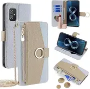 [YOUULAR] Wallet Case with Crossbody Strap Compatible for Asus Zenfone 10/Zenfone 10z/Asus Zenfone 9/Zenfone 9Z, Magnetic Handbag Zipper Pocket Cases PU Leather Flip Shockproof Cover with Kickstand Blue