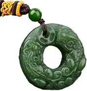 [Generic] Natural Hetian Jade Hand-Carved Pixiu Jasper Necklace Peace Buckle Pendant