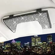ChuLian Bling Bling Car Visor Tissue Holder Leather Crystals Paper Towel Cover Case & Glitter Sunglasses Clip for Women Black Diamond