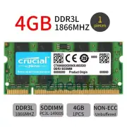 4GB 1866MHz DDR3L PC3L-14900S 204Pin 1.35V SODIMM Laptop Memory SDRAM Crucial BT