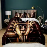 v2431 Bed Sheets Pharaoh Bedding Sets,King Size Ancient Egypt Tribe Decor Comforter Cover Set for Adult Egyptian Pyramid Polyester Duvet Cover 3-Piece