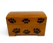 Medium Pet Cremation Urn Paw Print Wood Box Cat Dog Wood Chest Ashes Memorial