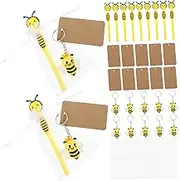 12 Sets Bee Party Favor Kit: Pens Bee Keychains Bags Tags for Baby Showers Parties