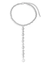 Ettika Deep Drop Cultured Freshwater Pearl Lariat Necklace in Silver Plated, 15-20