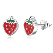 ZARD Strawberry Stud Earrings in 925 Sterling Silver Red Enamel
