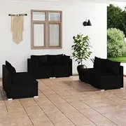 6 Piece Garden Lounge Set with Cushions Poly Rattan Black Patio Bar Sets