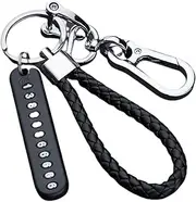 Leather Keychain AntiLost Phone Number Plate Matte Metal Sturdy Detachable Key Chain Clip Hook Carabiner D