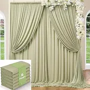 NSSONBEN 30ft x 10ft Wrinkle Free Sage Green Backdrop Curtains for Parties, Thick Polyester, Silk Material, Includes 1 Rod, Perfect for Wedding, Birthday, Baby Shower, Graduation