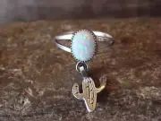 Navajo Sterling Silver Cactus & White Opal Ring - Francisco - Size 5.5