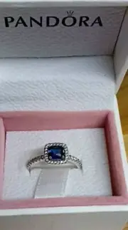 PandoraBlue Square Sparkle Halo RingSize 56.