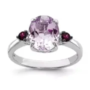 Sterling Silver Rhodium Pink Quartz & Rhodolite Garnet Ring Size 9