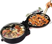 Multi-Function HotPot with Grill,1800W ndoor Non-Stick Barbecue Smokeless Shabu Pot with Four-Sided Anti-scalding Safety Guarantee,Electric Small Hot Pot and Grill Combo,for Family Dinner