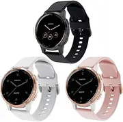 3Pack Watch Bands Compatible with Garmin Vivoactive 4S/ Venu 2S / Venu 3S/ Vivomove 3S, 18mm Soft Silicone Replacement Watch Band Wristband for Forerunner 255s/265s Women Men