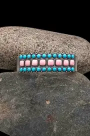 Signed Navajo Sterling Silver Turquoise Pink Conch Shell Cuff Bracelet 7-8"