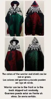 Mexican Double Sided Aztec Calendar PONCHO Sarape Guerrero Y Escudo Mexicano