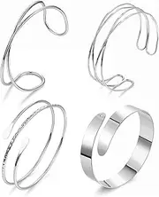 [LOAYHOAY] 4PCS Upper Arm Cuff Bracelets for Women Gold Silver Cuff Bangle Bracelet Adjustable Upper Arm Bands Armband Set Simple Open Armlet