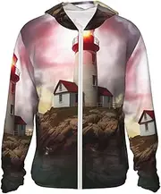 [LHBWCVN] UPF 50+ Light Jacket Full Zip Sun Protection Hoodie for Women Men Long Sleeve Lighthouse Sun Shirts