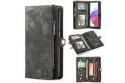 CaseMe For Samsung Galaxy A53 5G Zipper & Detachable Retro Leather Pouch Wallet Flip Purse Bag Detachable Phone Case Cover (Black)