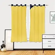 Liveinu Thermal Insulated Blackout Curtain Liner 2 Panels, Complete Darkness & Window Privacy, Energy Efficient, Noise Reducing, Hooks Included, Yellow, W27.6 x L60.8