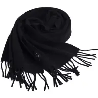 在飛比找Yahoo奇摩購物中心優惠-DAKS 經典品牌字母LOGO刺繡義大利製羊毛圍巾(黑)