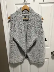 NWT Eddie Bauer Women’s S Small Gray Plush Fleece Vest Collar Open Front Soft