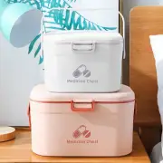 (Pink)Medicine Box Pill Storage Case Sewing Tin Container PP 2 Layer Portable
