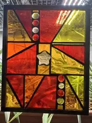 Stained Glass Panels, Fire and Celestial Stars, Elemental Art