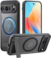 [gliship] for Google Pixel 9 Pro XL/9 XL Case Magnetic Stand, Cases for Pixel 9 Pro Compatible with Magsafe, with Metal Foldable Kickstand Hard Back Anti-Drop Shockproof (Translucent Black)