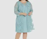 R & M Richards Women Blue Soutache Jacket & Necklace Dress Set Plus Size 18W